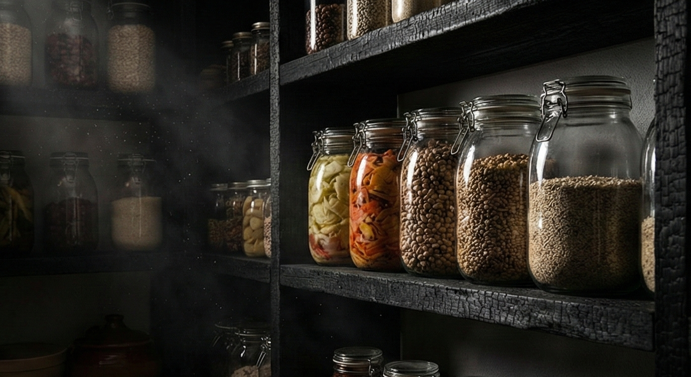 Despensa oscura con tarros